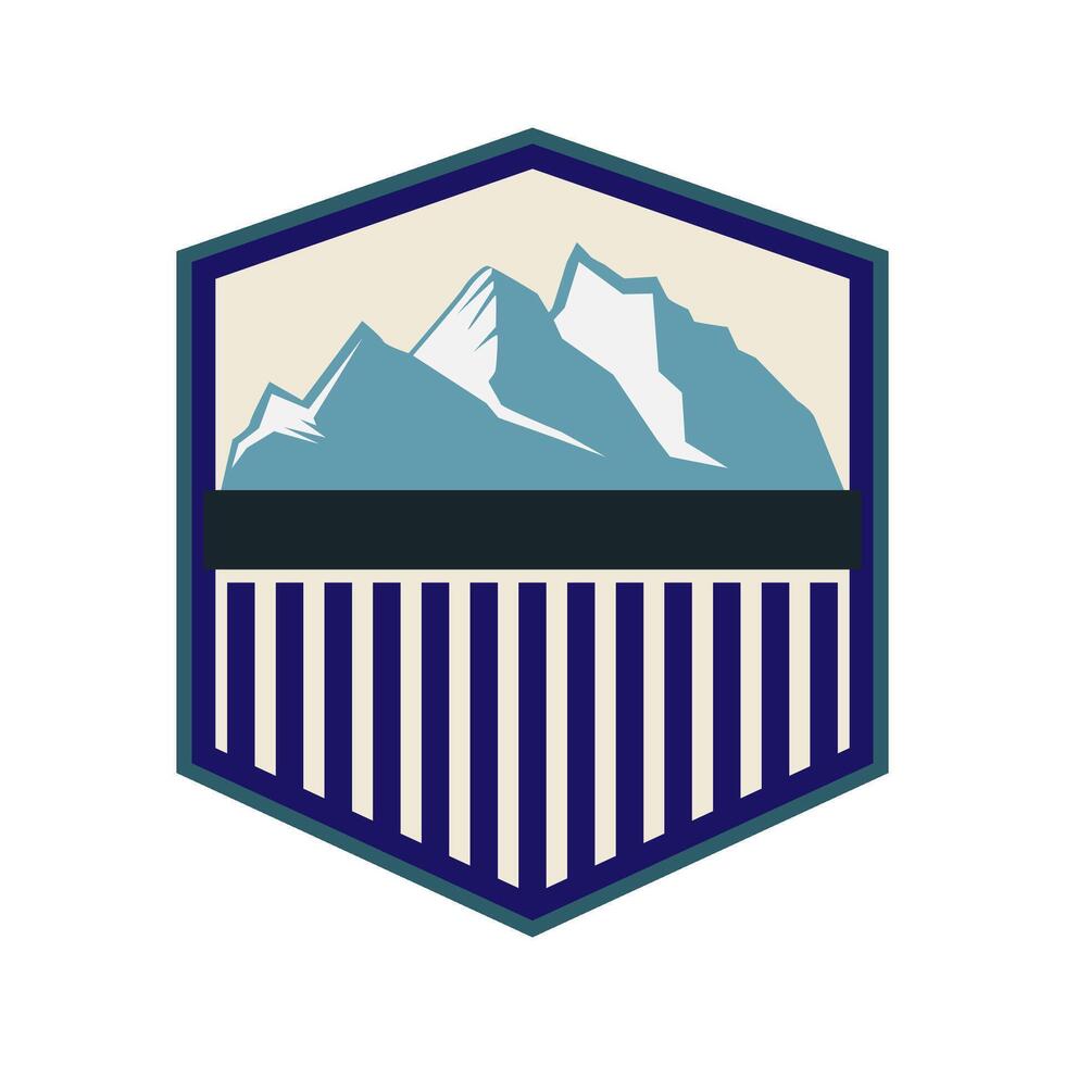 wilderness retro mountains badge cartoon illustration vector