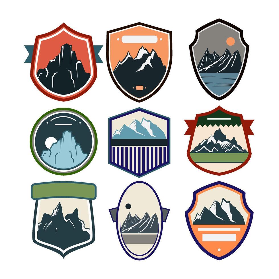retro mountains badge set cartoon illustration vector