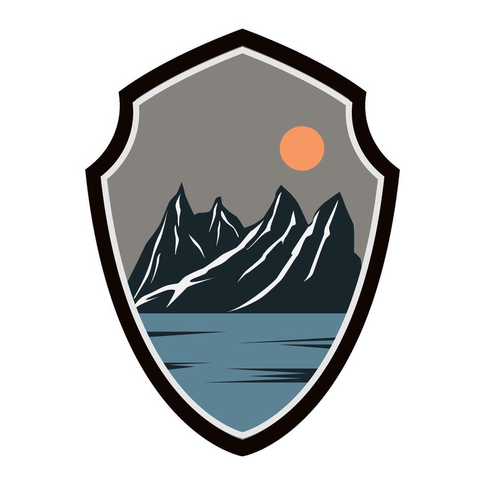 nature retro mountains badge cartoon illustration vector