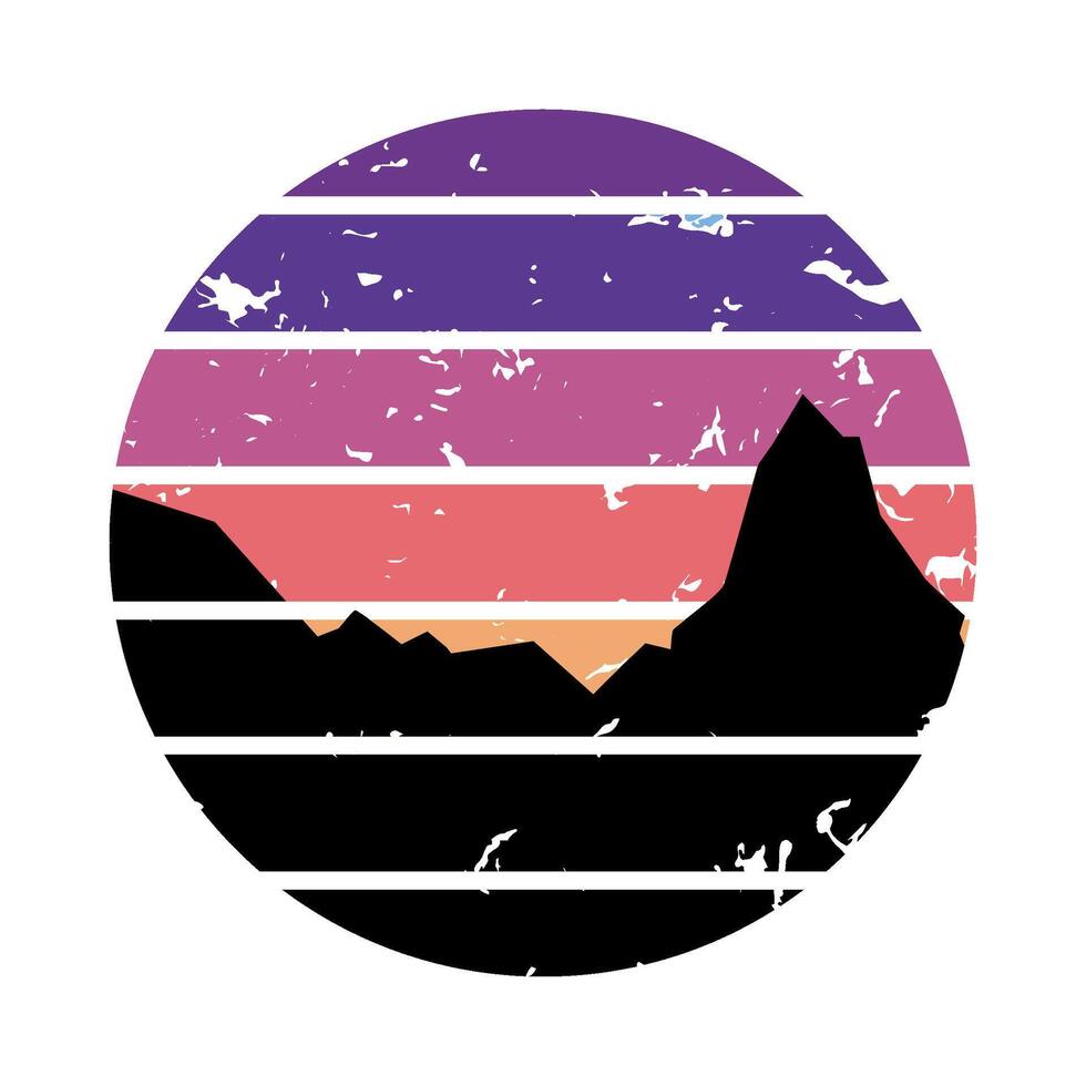 stemless retro sunset cartoon illustration vector