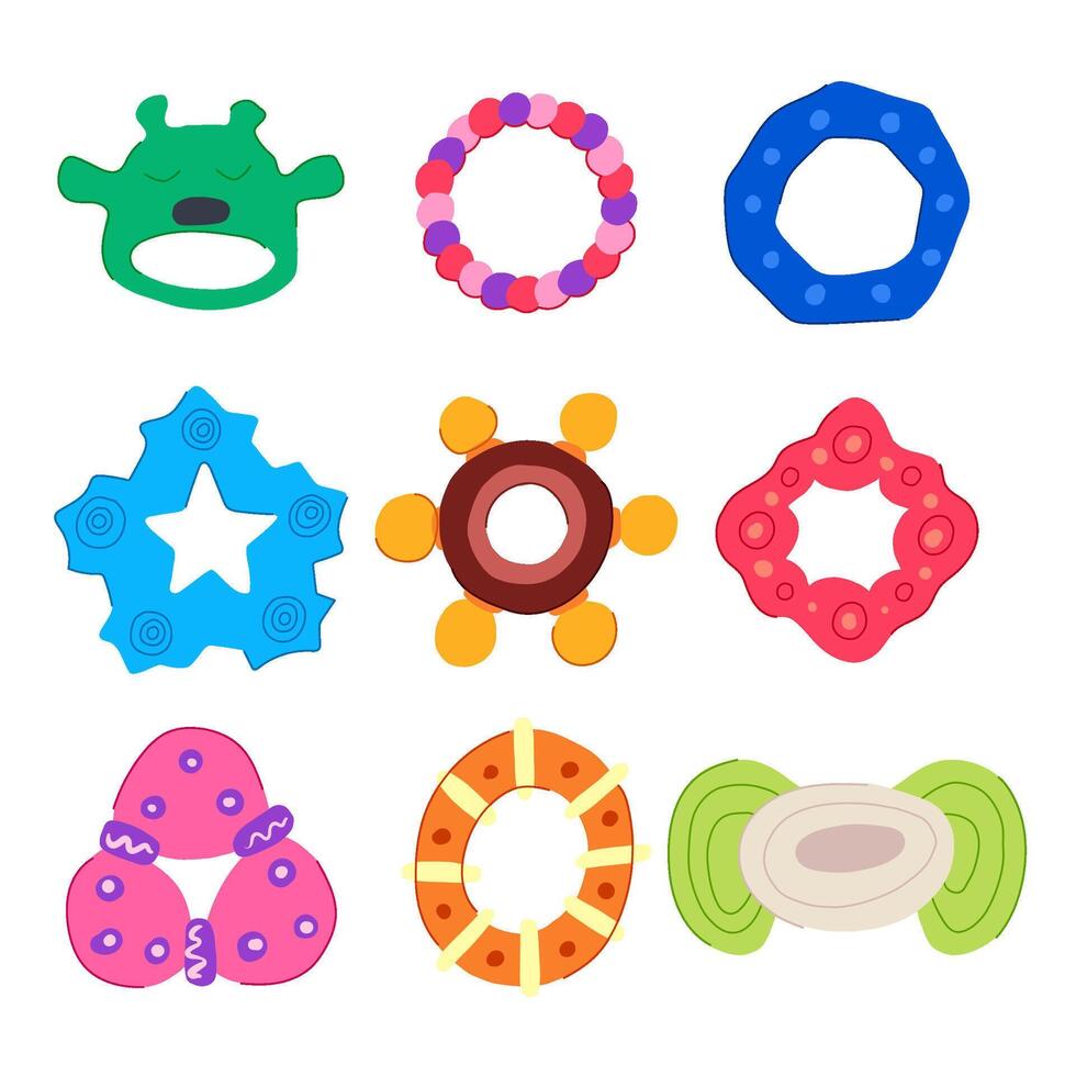 teething ring set cartoon illustration vector