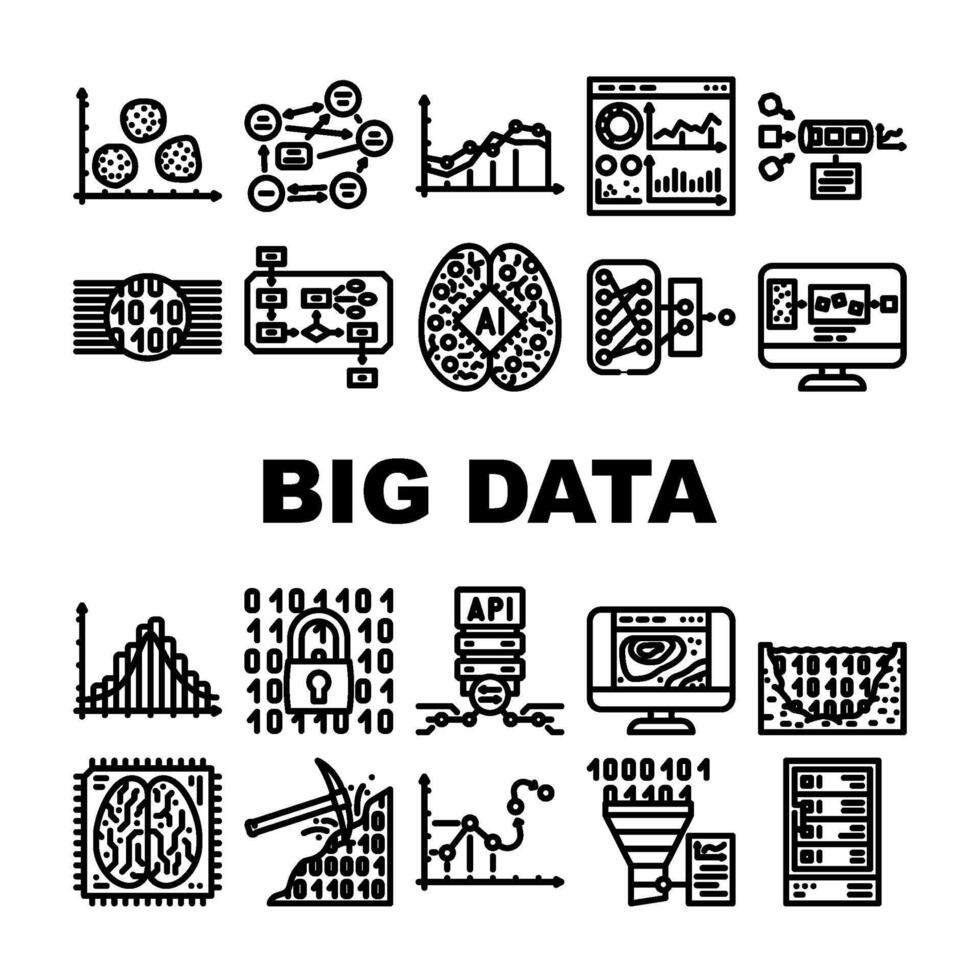 big data analytics hadoop icons set vector