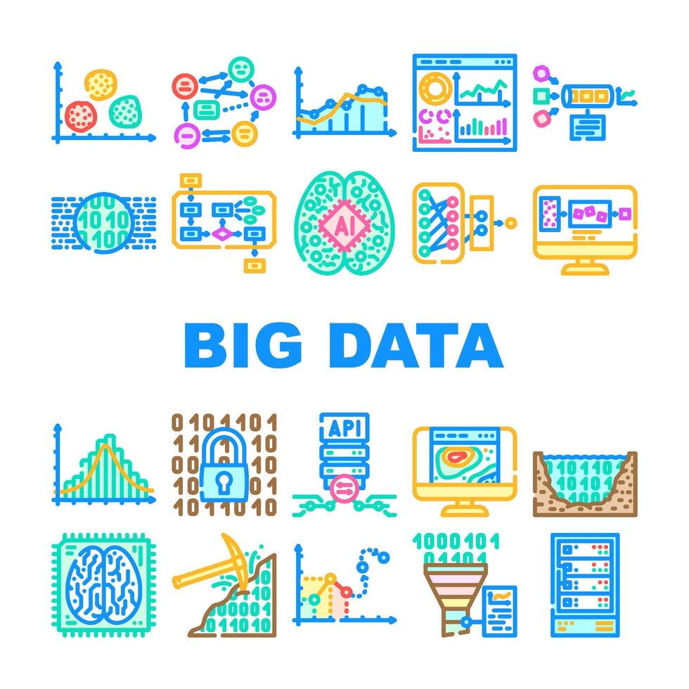 grande datos analítica hadoop íconos conjunto vector