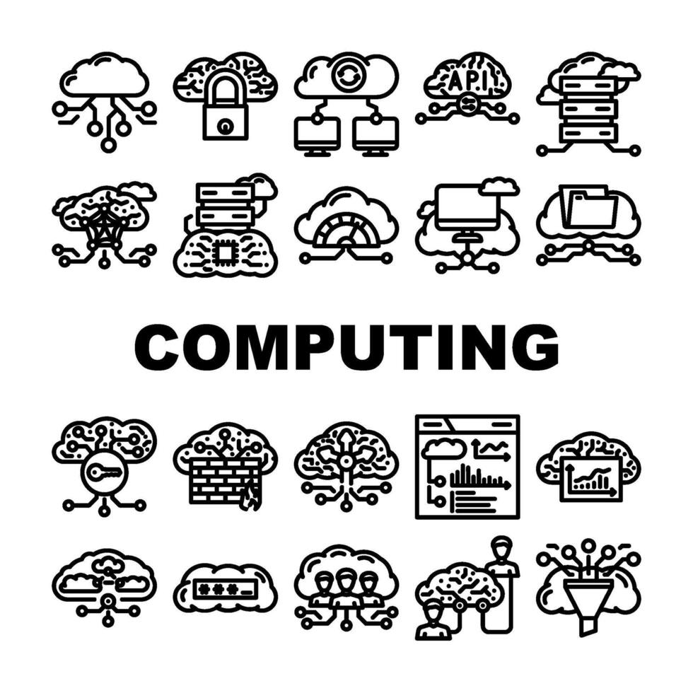 cloud computing virtualization icons set vector