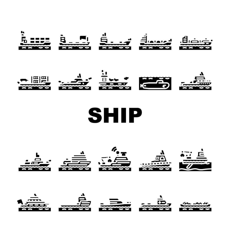 ship transport marine icons set vector