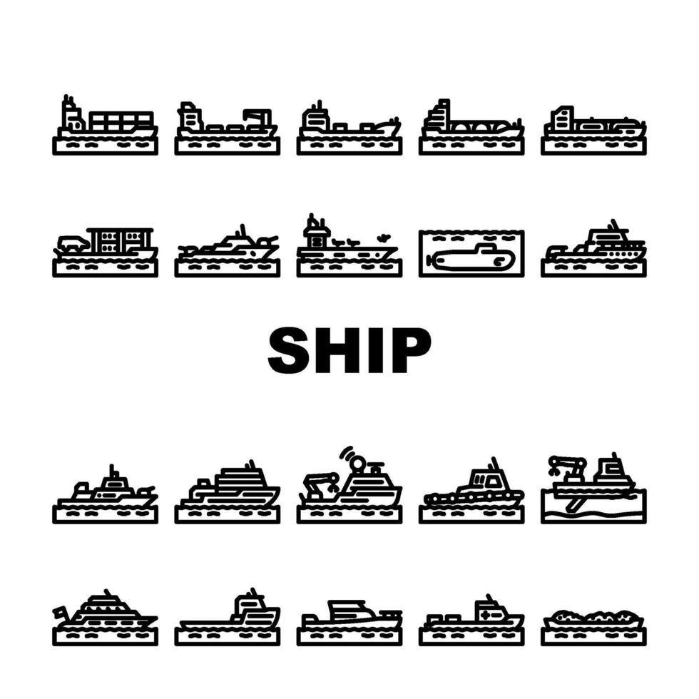 ship transport marine icons set vector