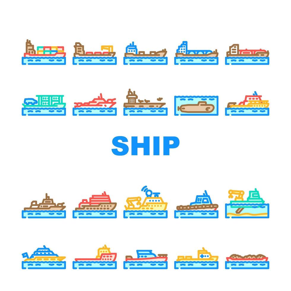 ship transport marine icons set vector