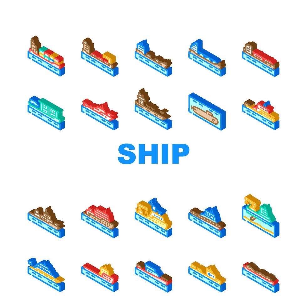 ship transport marine icons set vector