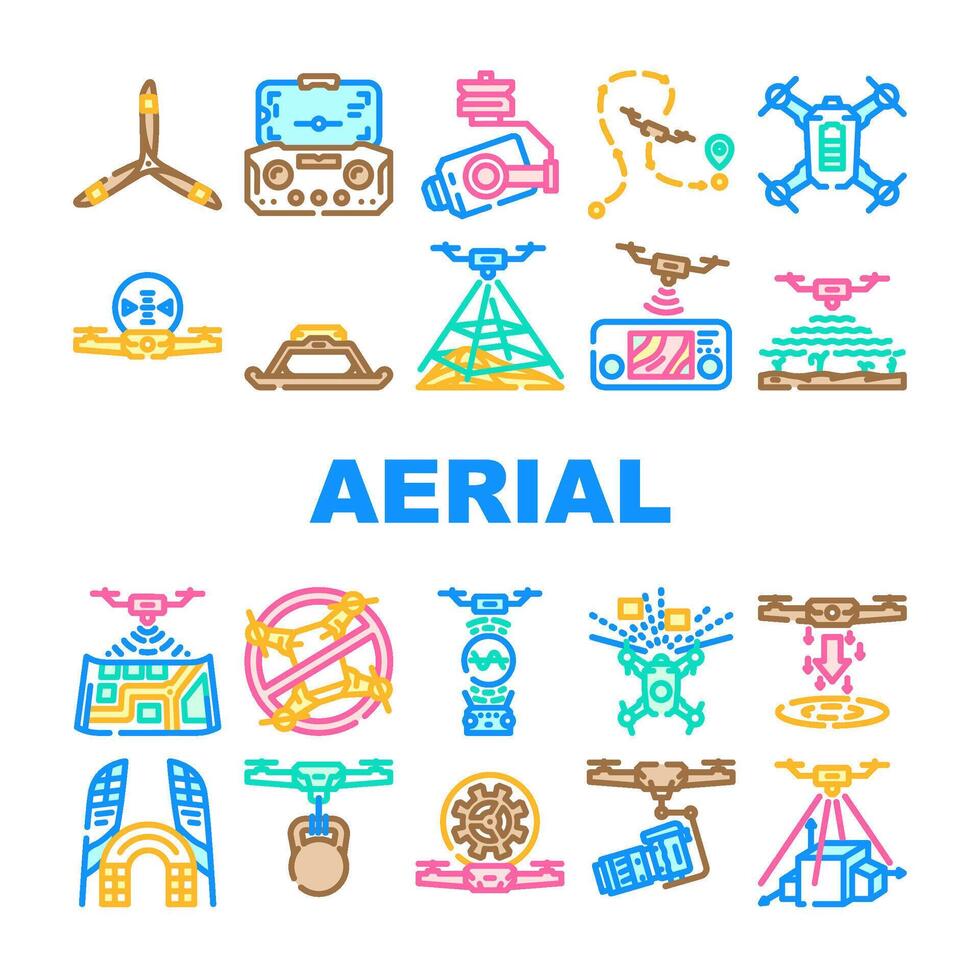 unmanned aerial vehicle drone uav icons set vector