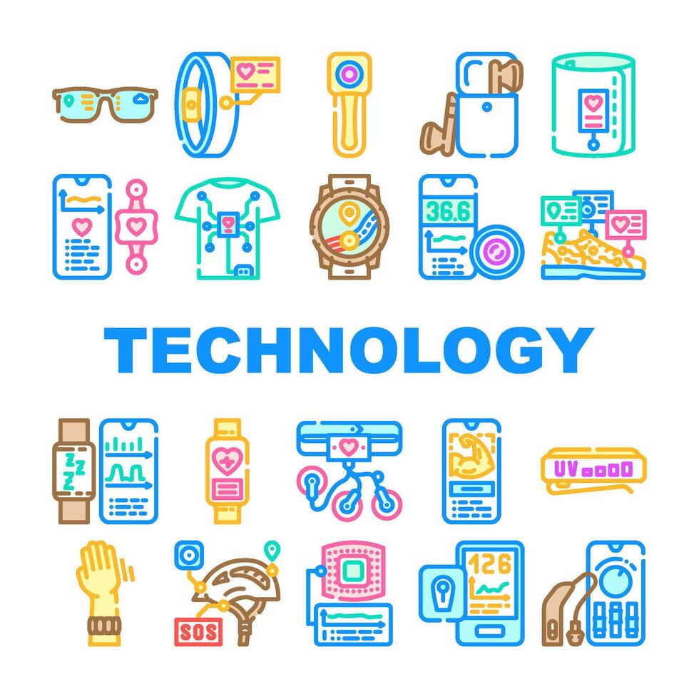 wearable technologies sensor icons set vector