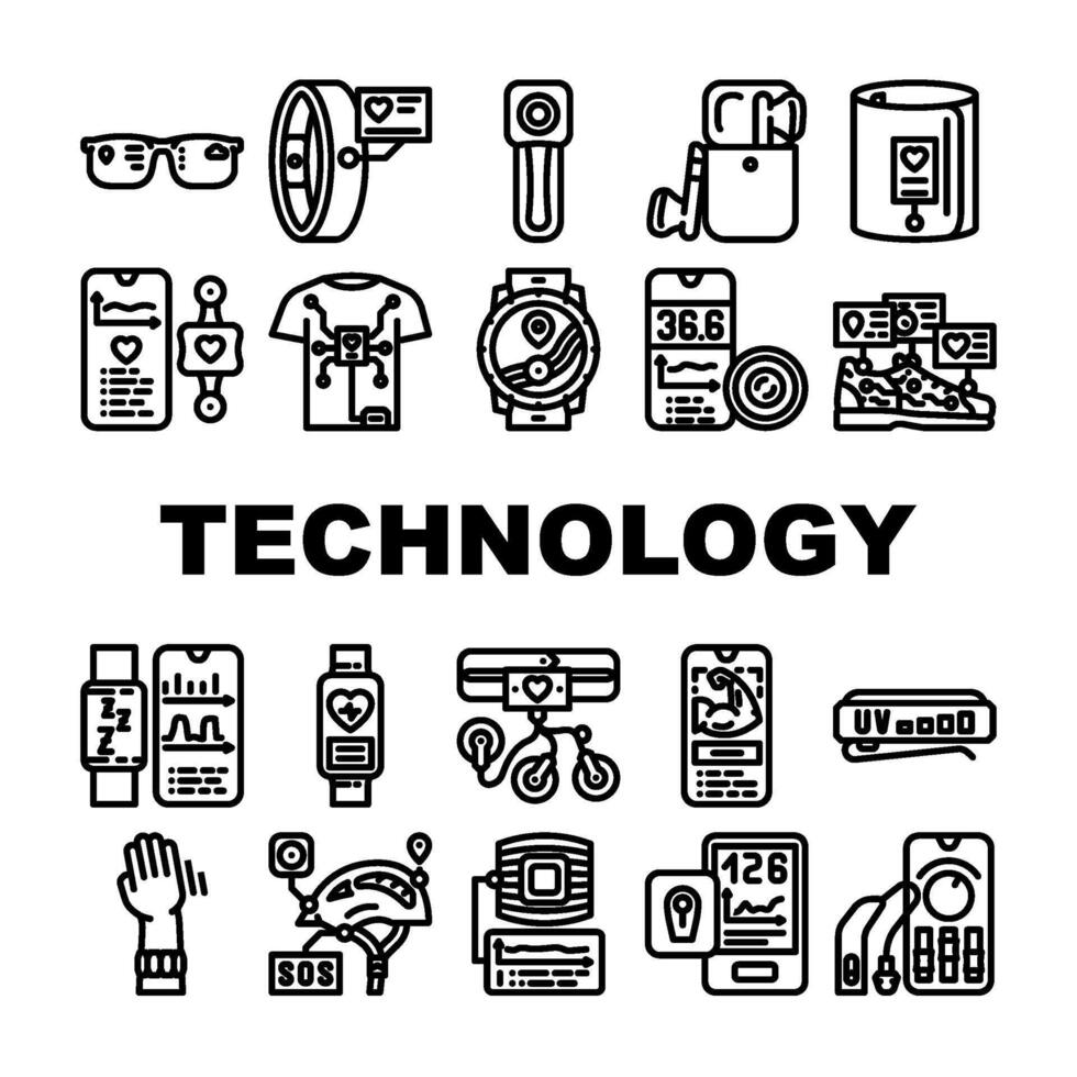 wearable technologies sensor icons set vector