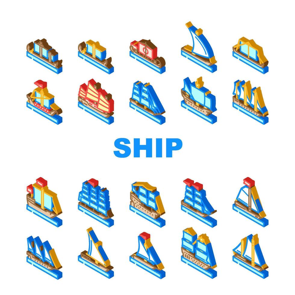 ancient ship maritime vessel icons set vector