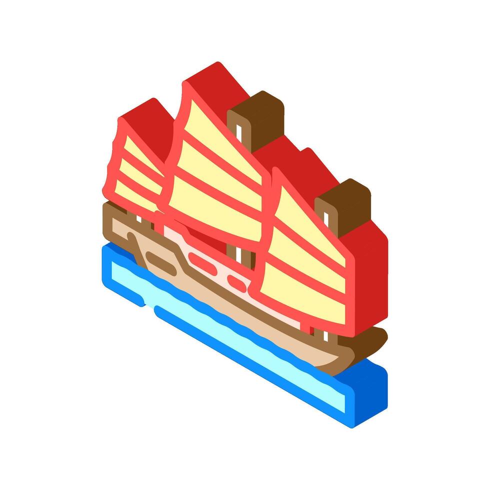 junk ancient ship isometric icon illustration vector