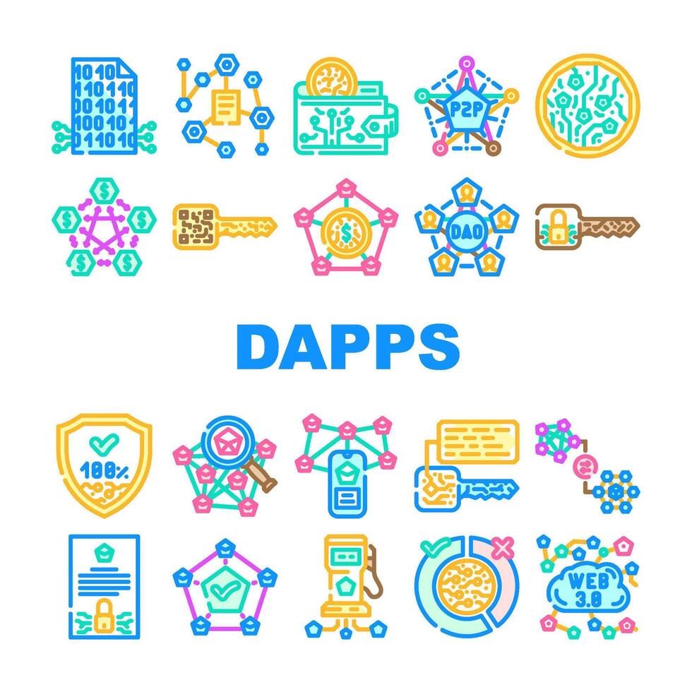 descentralizado aplicaciones dapps íconos conjunto vector