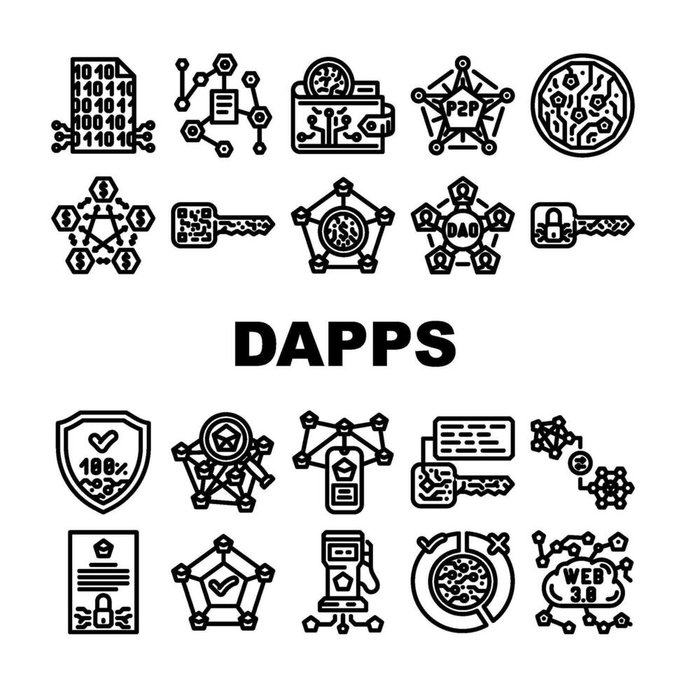 decentralized applications dapps icons set vector