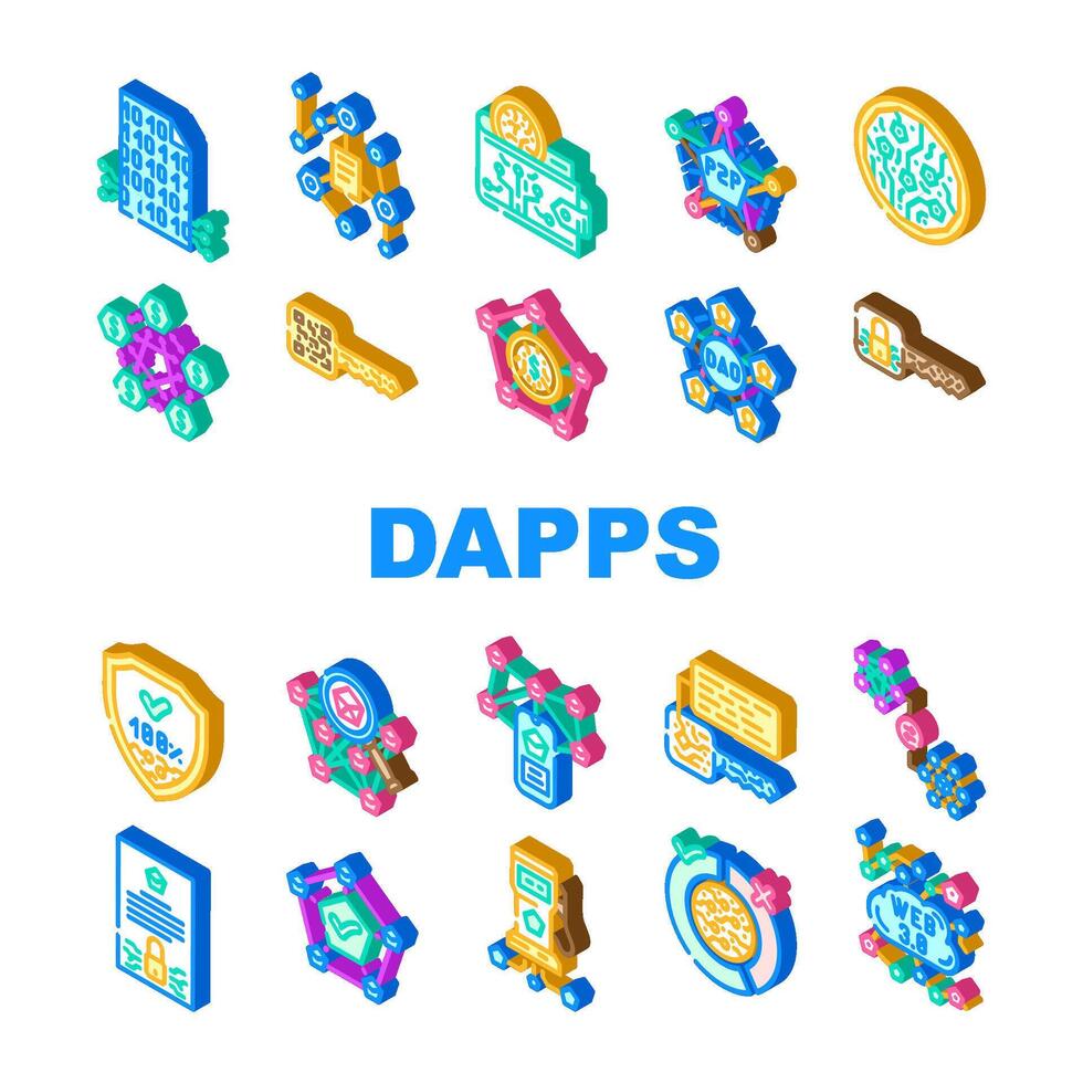 descentralizado aplicaciones dapps íconos conjunto vector