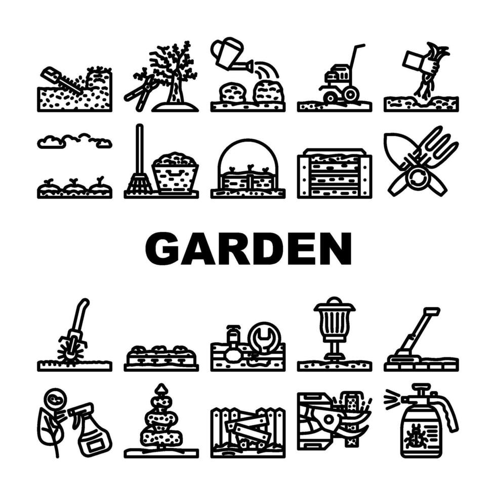 garden maintenance mulching icons set vector
