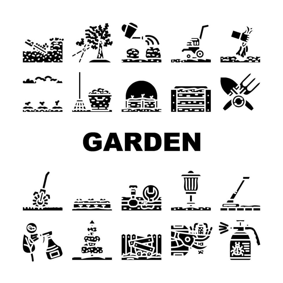 garden maintenance mulching icons set vector