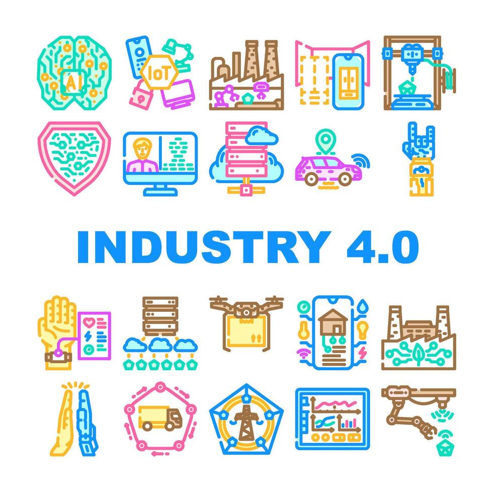 industry 4 automation robotics icons set vector