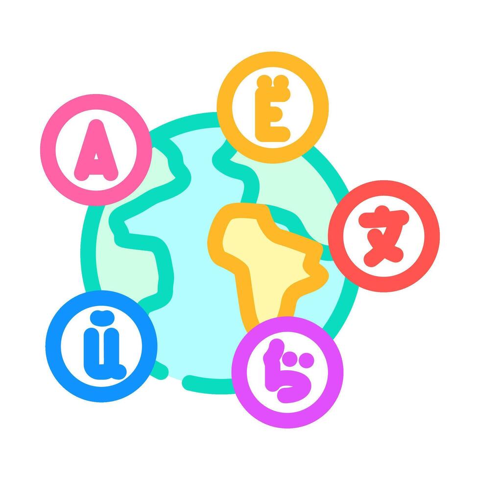 multilingual globe natural language processing nlp color icon illustration vector