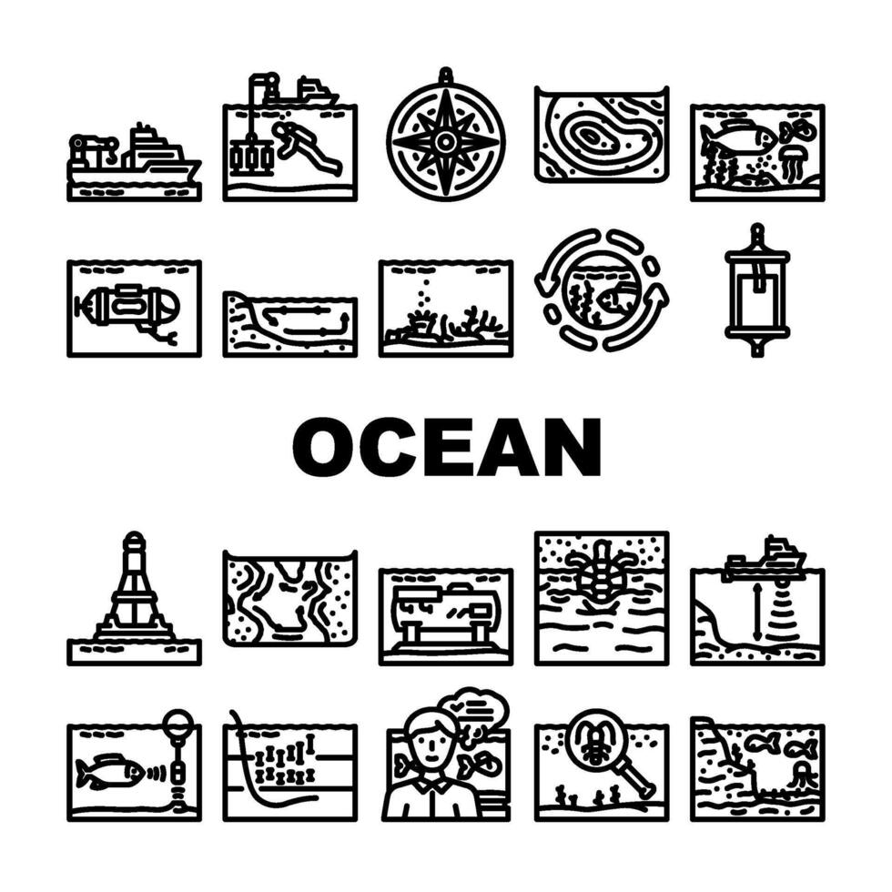 world ocean marine biodiversity icons set vector