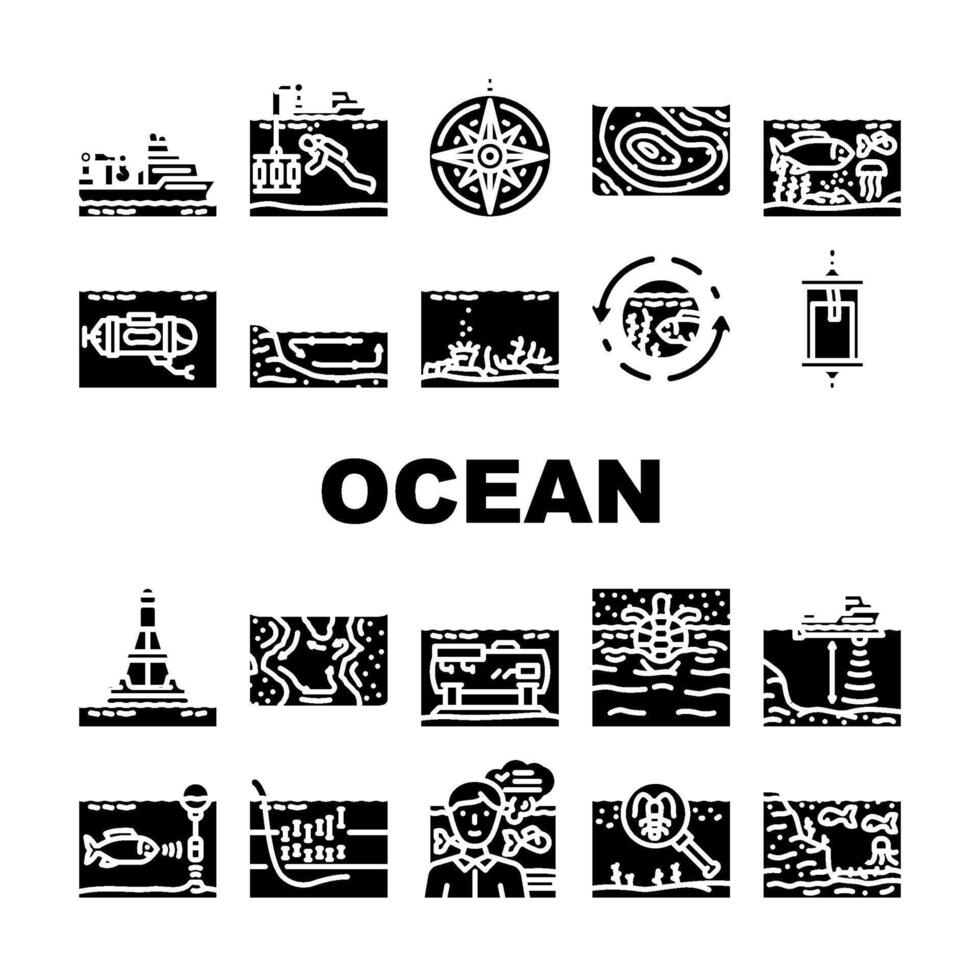 world ocean marine biodiversity icons set vector