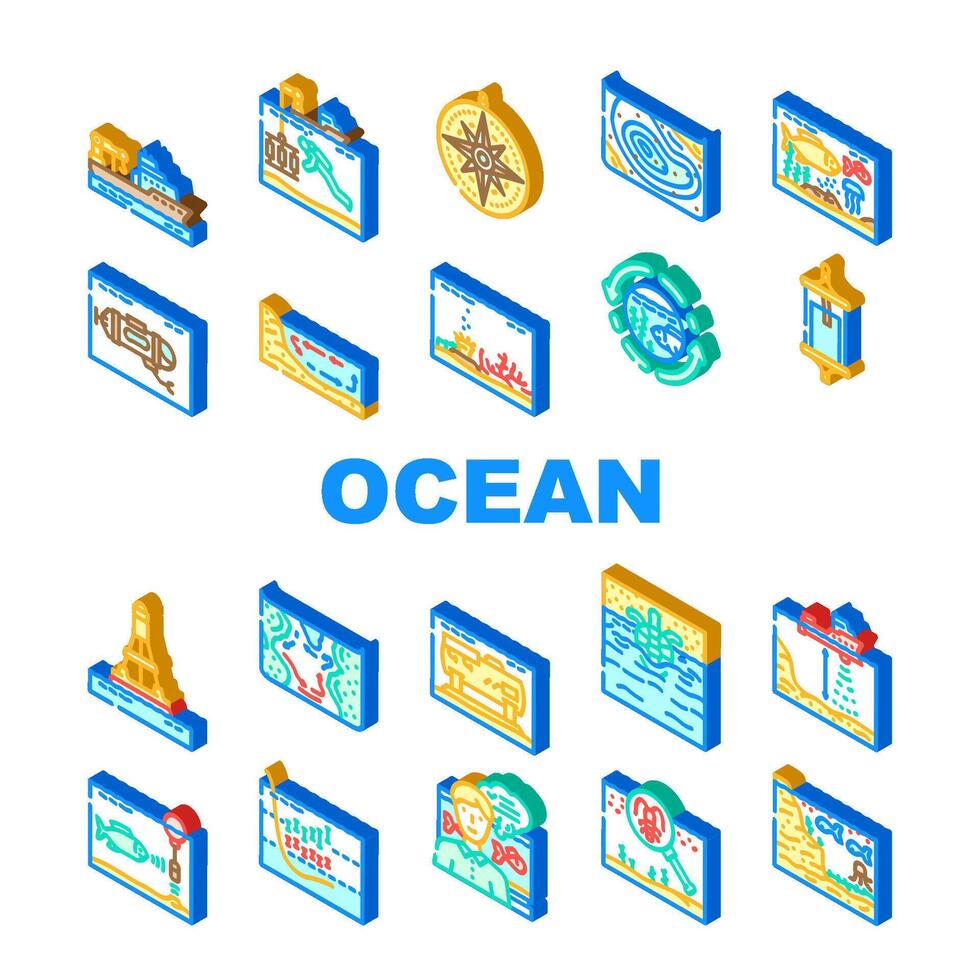 world ocean marine biodiversity icons set vector
