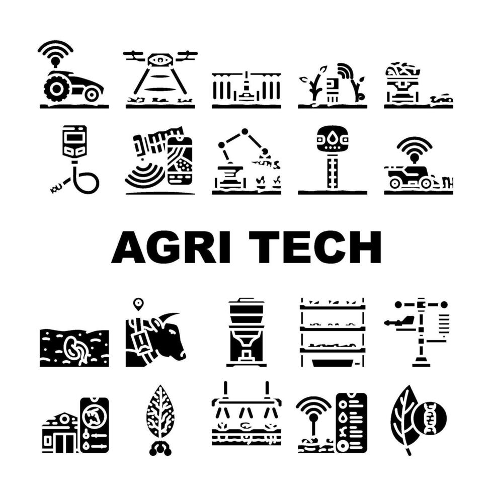 agri tech precision drones iot icons set vector