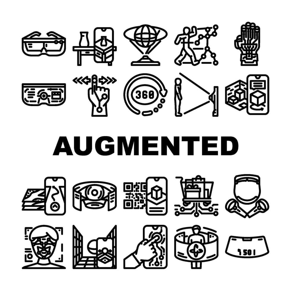 augmented reality virtual ar vr icons set vector
