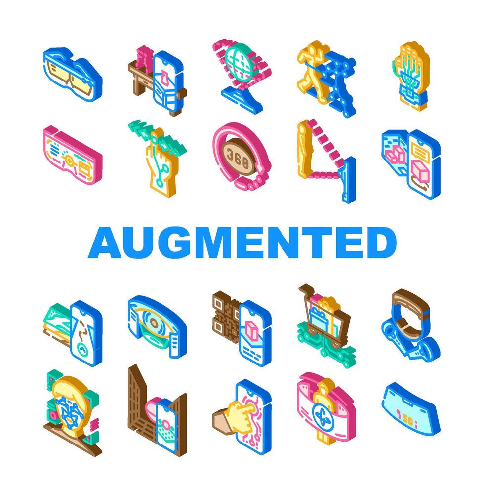 augmented reality virtual ar vr icons set vector