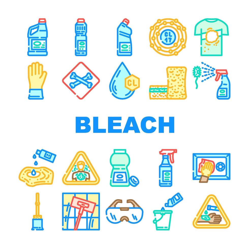 bleach clean germicide disinfect icons set vector