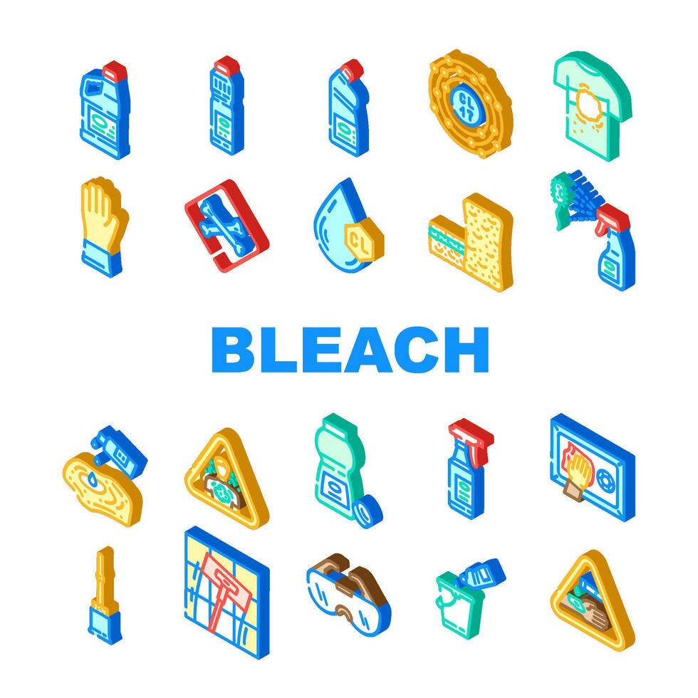 bleach clean germicide disinfect icons set vector