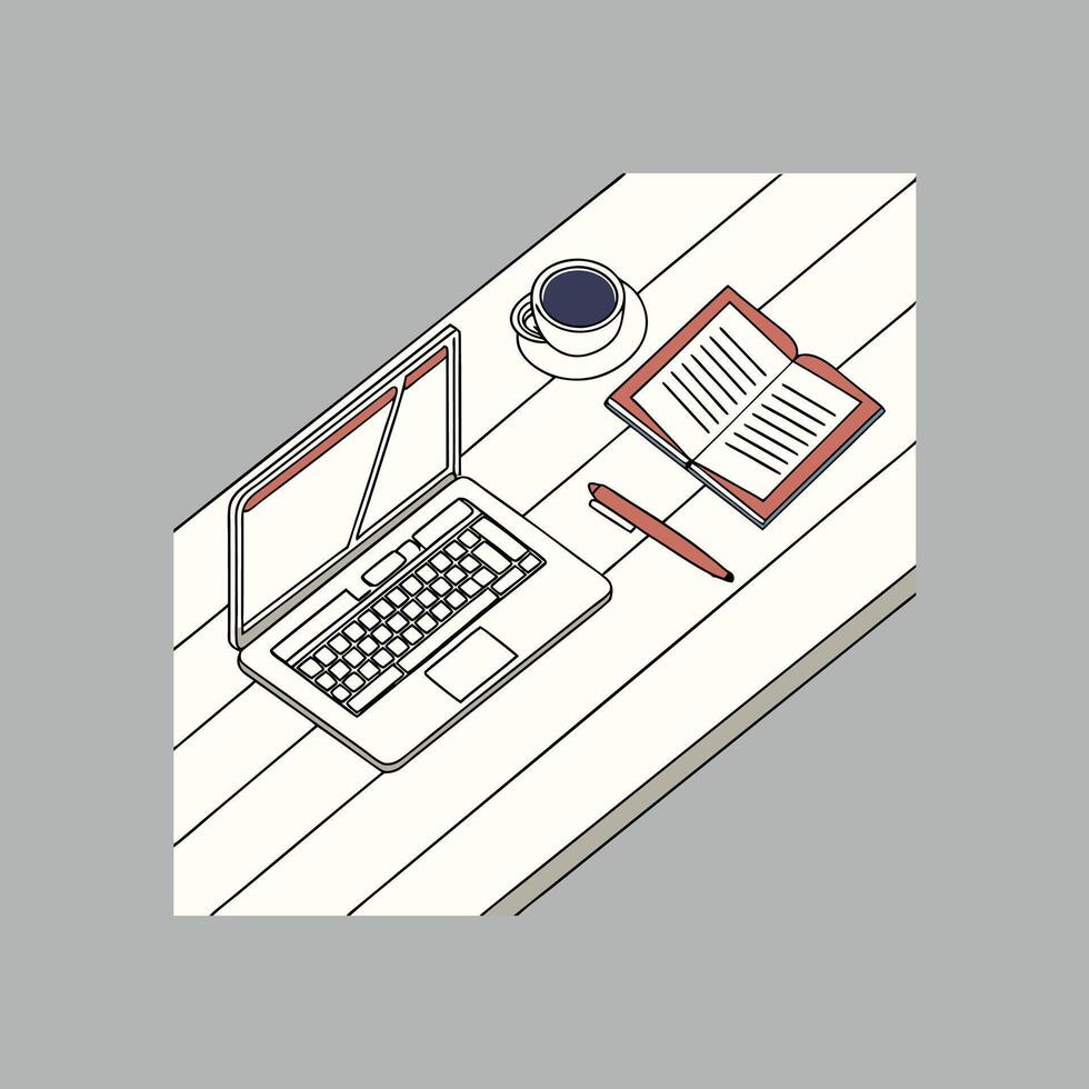 Laptop computer with opened lid on desk vector