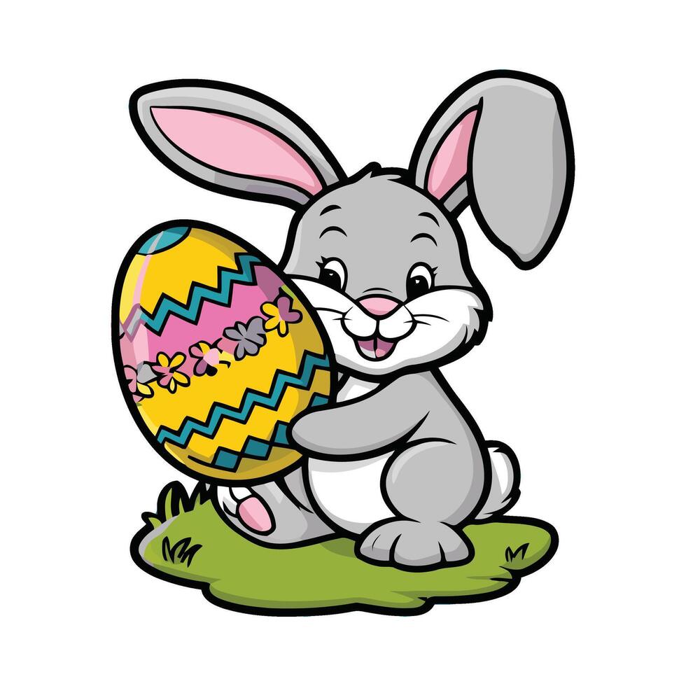 Easter bunny holding an easter egg vector