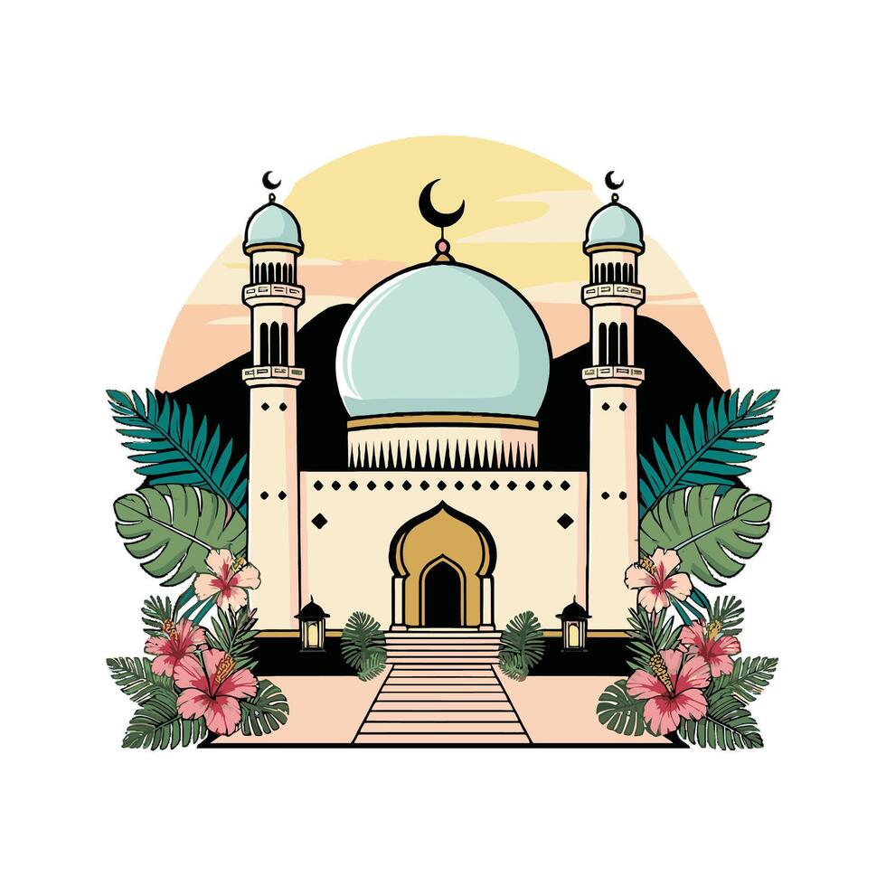 Islamic mosquewith mountain view vector