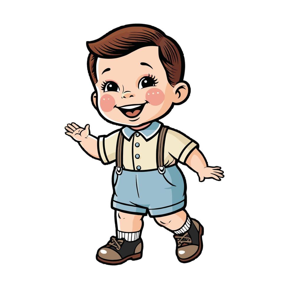 Cartoon boy in overalls and suspenders vector