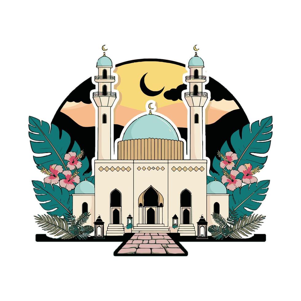 Islamic mosque sticker cartoon vector