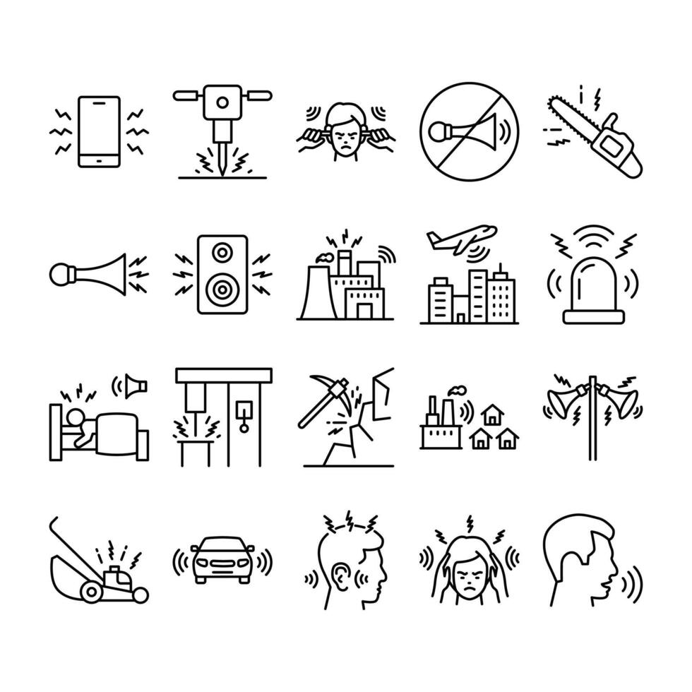 Noise Pollution line icons vector
