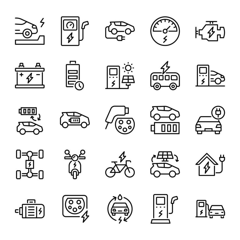 Electric Vehicle line icons vector