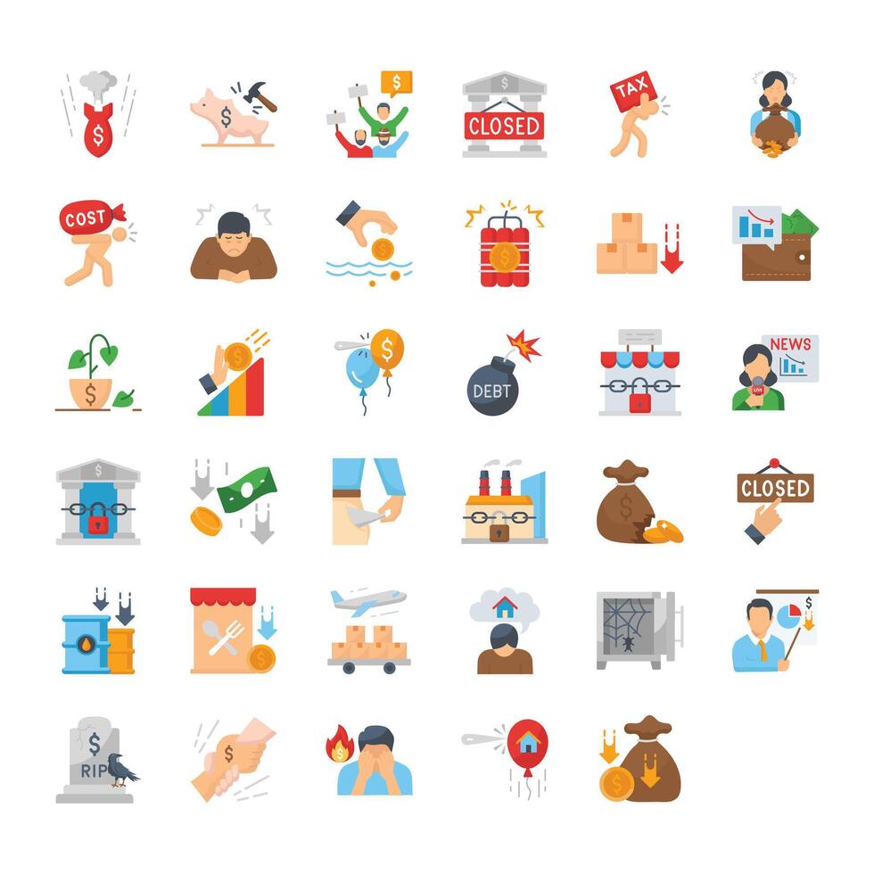 Economic Crisis flat icons vector