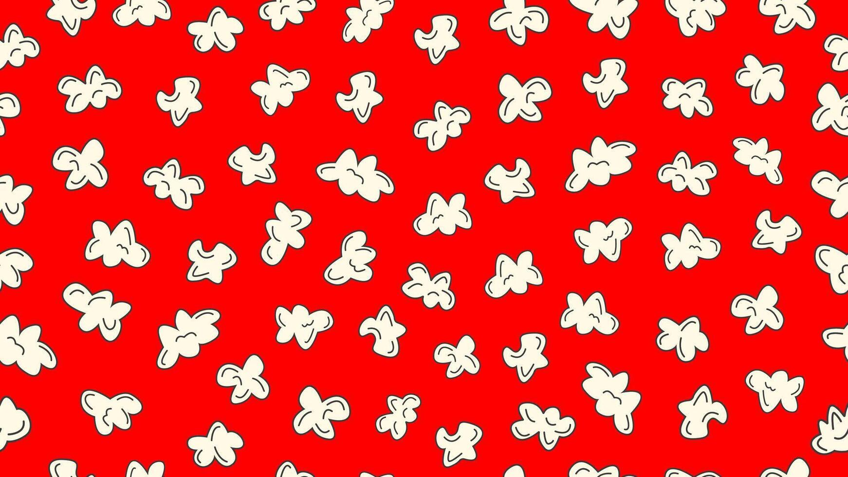 Popcorn seamless pattern on bright red background. Popcorn cute cartoon style. illustration vector