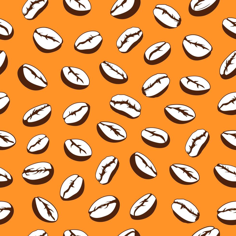 Coffee beans seamless pattern. Coffee beans motif on orange background for coffee shop wallpaper, packaging, textile, wrapping paper, print vector