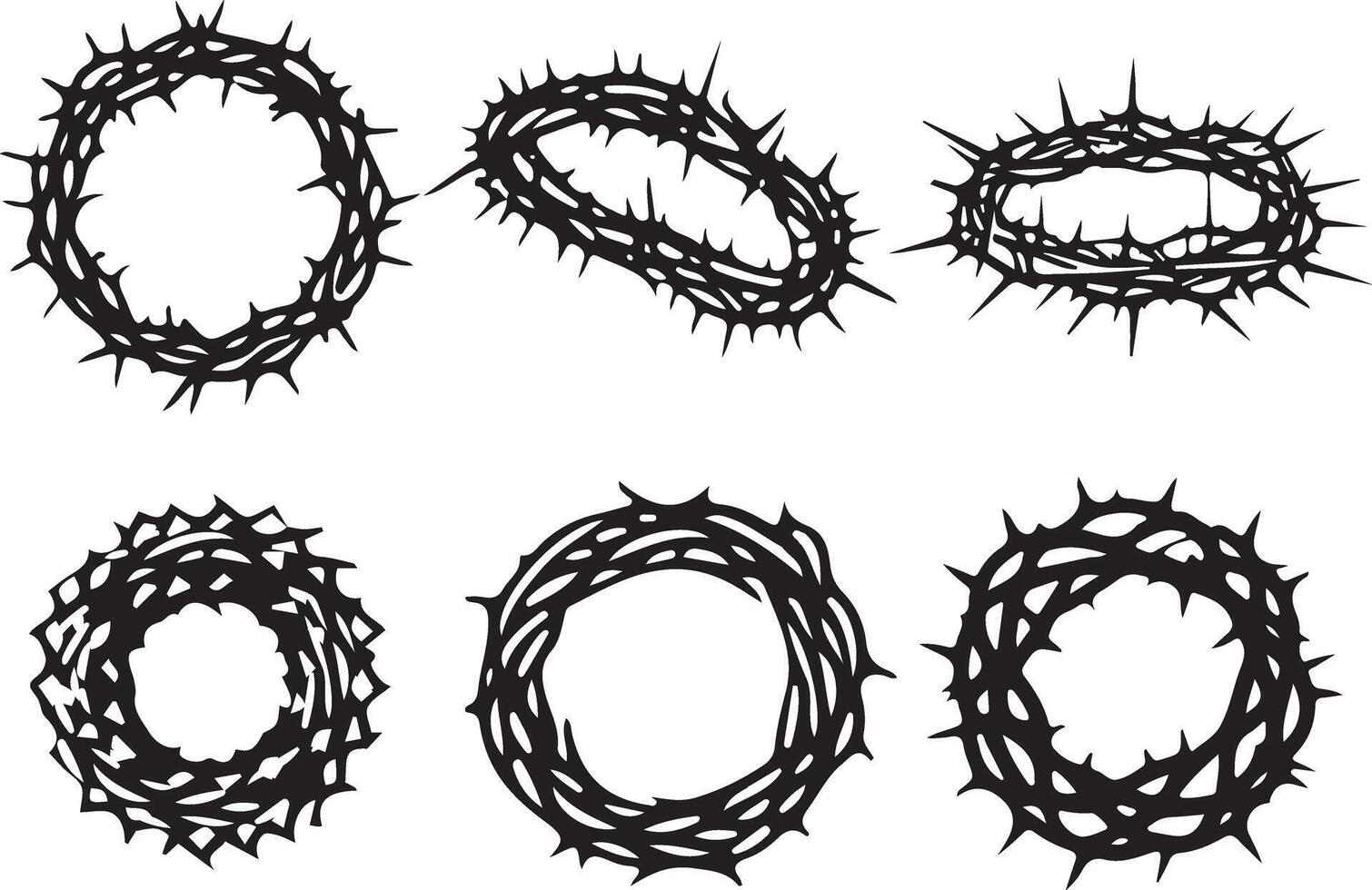 Set Of Jesus Thorns Crown Silhouette Illustration Isolated On White vector