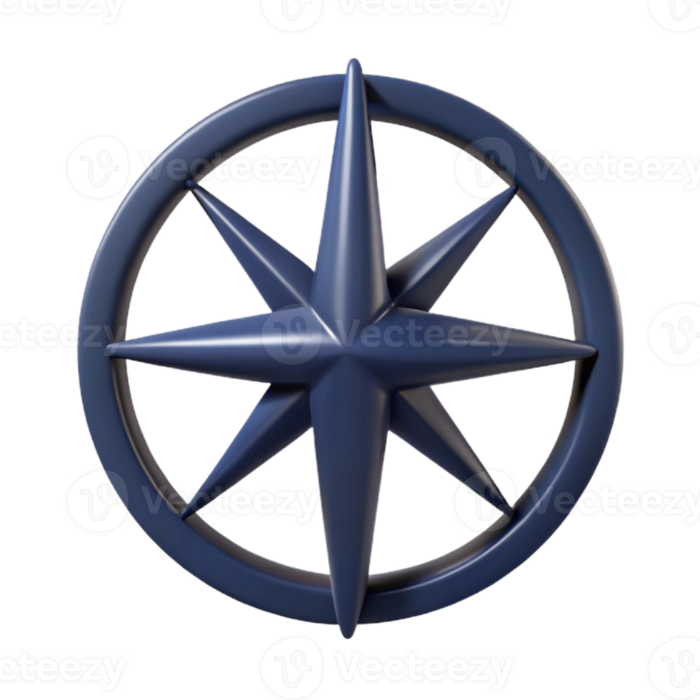 3D Render Eight Pointed Star Compass png