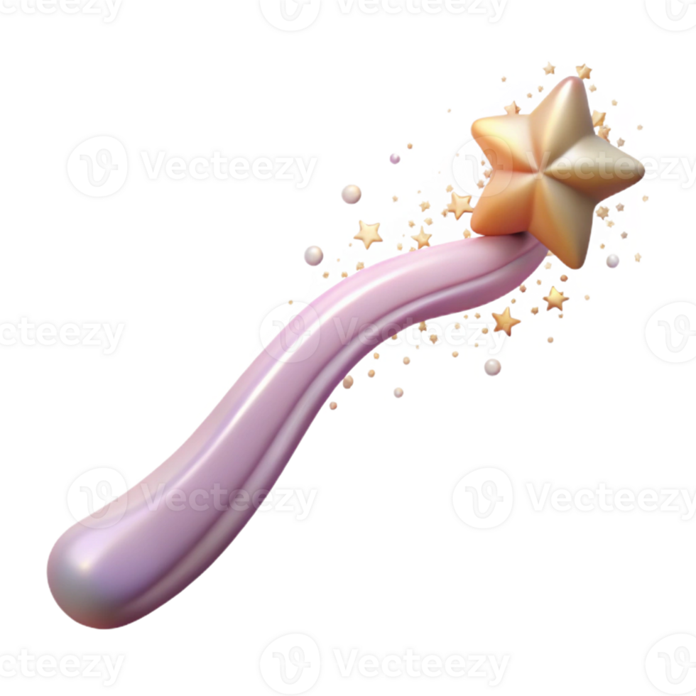 3D Render Purple Wand with Gold Star png