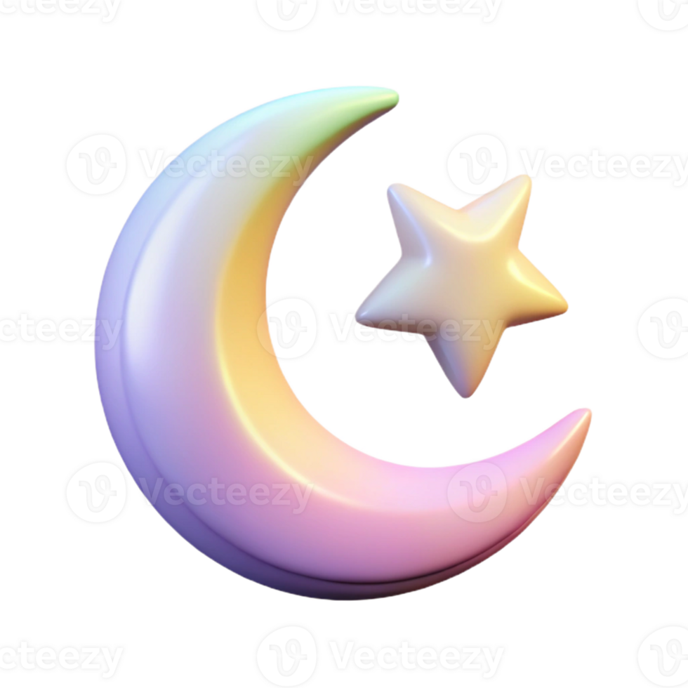 Pastel Moon and Star 3D Render png