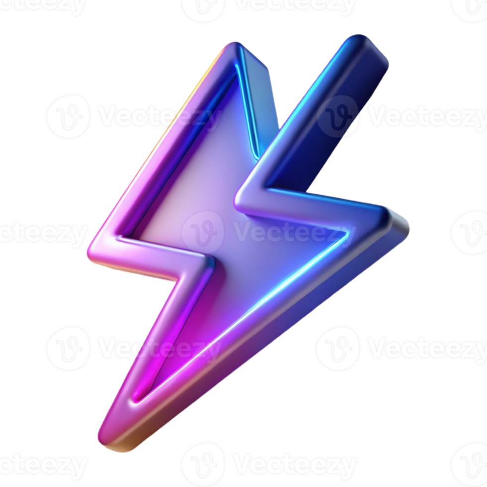 3D Neon Lightning Bolt Illustration png