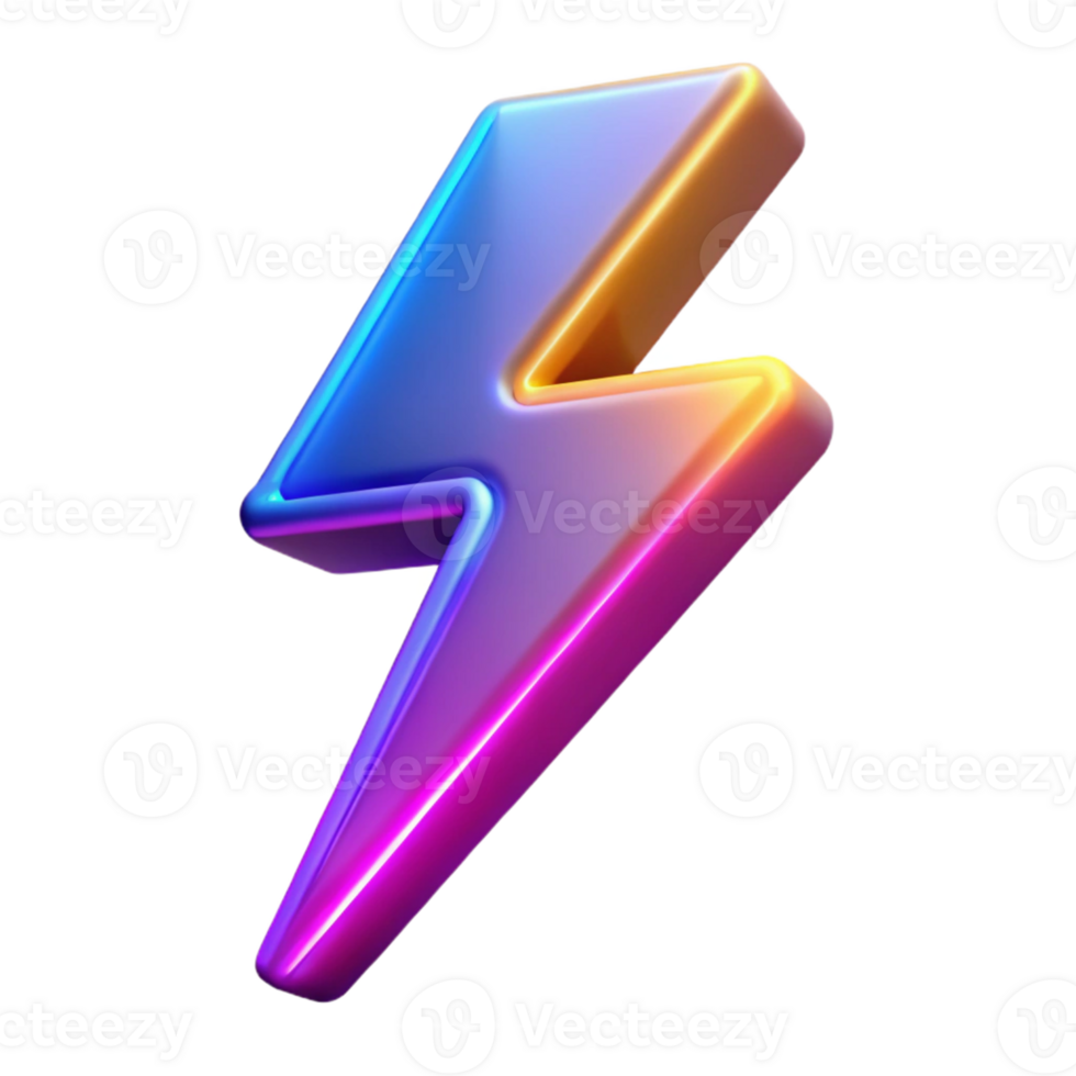 Neon Lightning Bolt 3D Render png