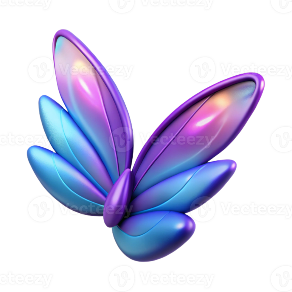3D Render Purple Blue Butterfly Illustration png