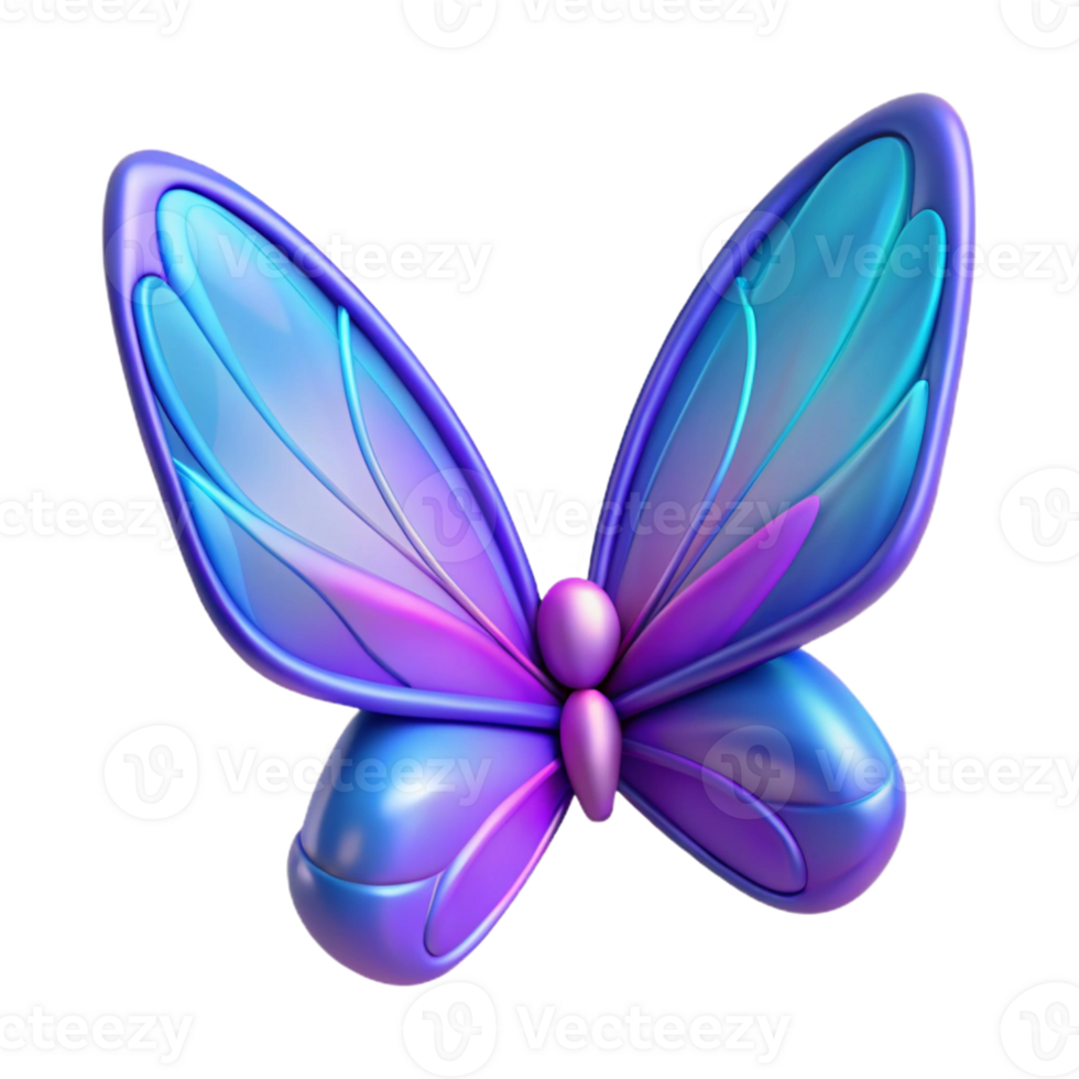 3D Render Purple Blue Butterfly Illustration png